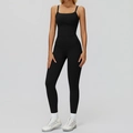 Set yoga da donna nero in due pezzi con canotta a scollo quadrato e leggings a vita alta - Taglia S / Gilet+Pantaloni-Nero Premium