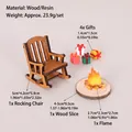 Miniatuur kerstset met houten schommelstoel en kleurrijke hars geschenkdozen - Set 3: Cadeau Combinatie (7 Delig)