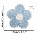 Detailed view of blue flower embroidery patch with precise dimensions and weight specs - Style 1 (Blue Five-Petal Flower)