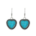 Retro heart turquoise dangle earrings with silver textured border and hook closure - Antique Silver Teal Heart (K-1235)