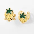 Gold-plated ear cuffs with strawberry design featuring bright yellow and green enamel - Yellow Strawberry Ear Cuff (C)