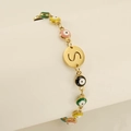 Gold-plated Evil Eye bracelet with colorful beads and a central letter S round charm - Letter S