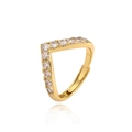 Detailed view of adjustable V-shaped gold ring with pavé-set round cubic zirconia stones - Style G / Gold