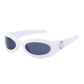 Retro Y2K cycling sunglasses with white oval frames and silver metal ring accents - White Silver Grey