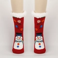 Chaussettes de Noël rouges épaisses avec motif bonhomme de neige et bordure polaire - Taille unique / Bonhomme de Neige Ballon Rouge Bleu
