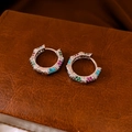Orecchini a cerchio vintage in argento con zirconi rosa e verdi su pelle - Cerchio Ondulato in Micro Pavé di Zirconia Multicolore (Chiusura 4#-Argento-Colore)