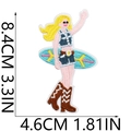 Detailed embroidery patch of a surfer girl holding a surfboard with precise stitching - No.10 (Surfing Girl Image)