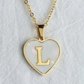 Golden heart necklace with letter L engraving and white shell inlay on crossbody chain - Letter L / Gold