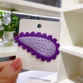 Handmade purple knit teardrop BB hair clip with decorative scalloped edges on card - 3# Gear Water Drop Purple