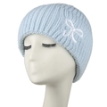 Bonnet en maille côtelée bleu clair avec nœud brodé blanc pour la chaleur hivernale - Rose bonbon