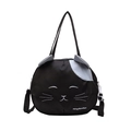 Cute Japanese style black cat canvas crossbody bag with white cat face embroidery - Large / Black
