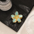 Bohemian frangipani hair claw clip with blue and yellow marble texture and gold finish - Large (5.5CM) / 2# Blue