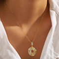 18K gold plated necklace with circular geometric pendant and white cubic zirconia - Concentric Circles (XHN001GL)