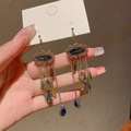 Orecchini pendenti a nappa stile boho con strass multicolore e catenine dorate - Gancio per Orecchie in Lega / Stile lungo nappa con strass colorati
