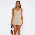 Slim fit beige Y2K cami dress with sweetheart neckline and side slit detail - S / Apricot