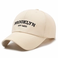 Classic beige Brooklyn baseball cap with black embroidery and vintage aesthetic - Light Beige
