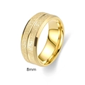 Detail showing 8mm golden titanium steel ring with polished and frosted dual textures - Gold / US 6