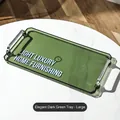 Large dark green rectangular serving tray with silver metal handles in light luxury style - Large (41×22cm) / Dark Green