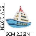 Blue cruise ship embroidered iron-on patch for clothing decoration, size 6cm x 5cm - Style 7 (Cruise Ship)