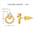 Detail view of small 11x9mm brass hoop earrings with AAA+ zircon inlay and gold plating - Gold (CJBE063 18k White Zirconia)