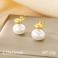 Elegant gold pearl stud earrings on gold fabric with 19x15mm size and 10g weight details - Style E Gold Minimalist (KE115684-GC)