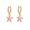 Detail of gold-plated starfish drop earrings with pink enamel and micro-pave zircons - Pink Starfish