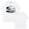 White crew neck retired shirt with palm tree print showing front and back views - S / White