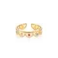 Detail of adjustable gold-plated ring featuring colorful enamel dots and lace hollow design - Zj155
