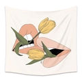 Tapisserie murale artistique avec illustration de lèvres et tulipe sur tissu blanc - GT20001-Lèvres Mordant des Tulipes