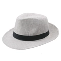 Light gray woven jazz hat with a black band, stylish sun protection for summer outdoor use - Light Gray