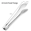 Polished 14-inch stainless steel food tongs with slotted design and 34cm length - 34cm