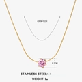 Stainless steel gold chain necklace with 0.7cm pink zircon stone pendant and 45cm length - October