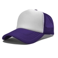 Purple and white mesh trucker hat featuring a padded sponge front and curved visor - One Size(56-58cm) / Regular White+Purple Patchwork