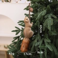 Brown flocked squirrel Christmas tree ornament with pine cone on a wooden branch - Climbing Squirrel Stick Large