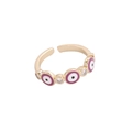 Verstelbare gouden ring met roze emaille oogje en schitterende zirkonia-kristallen - Paars