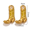 Western boot charm with green enamel flame pattern in 18K gold plated stainless steel - Enamel Filling / Yellow Flame Gold Boot