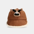 Brown corduroy toddler bucket hat with cartoon deer character and warm fleece trim - 50cm (1-3 Years) / Reindeer / Coffee