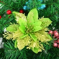 Artificial green Christmas flower decoration with gold glitter and multi-layered petals - 14.5cm / Fruit Green