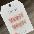 Handmade press-on nails set with pink mermaid tail pearls and 3D rabbit ear charms - Large (L)