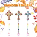 Three DIY cross diamond art suncatchers with colorful beads and crystal pendants - DZ-43 Cross 3-Piece Set