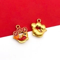 Golden koi fish pendants with red enamel and Lucky character for DIY jewelry - 1pc Single-Sided Chinese Style Good Luck Koi Charm-14x16mm