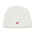 Detailed close-up of white knitted beanie featuring a red heart embroidery on the cuff - M (56-58cm) / Green
