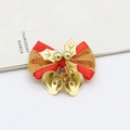 Red and gold Christmas bow ornament with metallic bells and holly leaves for DIY decor - Style 2