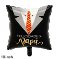 18 inch square tuxedo foil balloon with -FELICIDADES- Papá Spanish text for Father's Day - 18 Inch Square Black Suit Spanish Father's Day