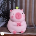 Tirelire et veilleuse Capybara rose taille L avec décoration de petite pomme verte - Rose Assis Grand Style A Pomme