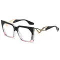 Chique oversized zwart-roze kleurverloop bril met gouden opengewerkte pootjes - Zwart Roze Montuur Helder Glas