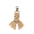 Bohemian style beige braided cotton rope keychain with vintage metal clasp and tassel - 2.5*13cm / Light Coffee
