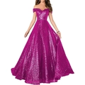 Robe de soirée à paillettes rose fuchsia avec épaules dénudées et coupe trapèze chic - US size 2 / Bottoms / Rose rouge