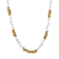 Bohemian gold-plated stainless steel necklace with white opal beads and spiral metal details - Gold Necklace (KN229612-Z)