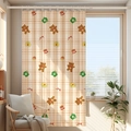 Beige and brown plaid curtain with cute teddy bear and cookies in a sunlit room - Black Tea Bear [Hook Ring] Single Panel